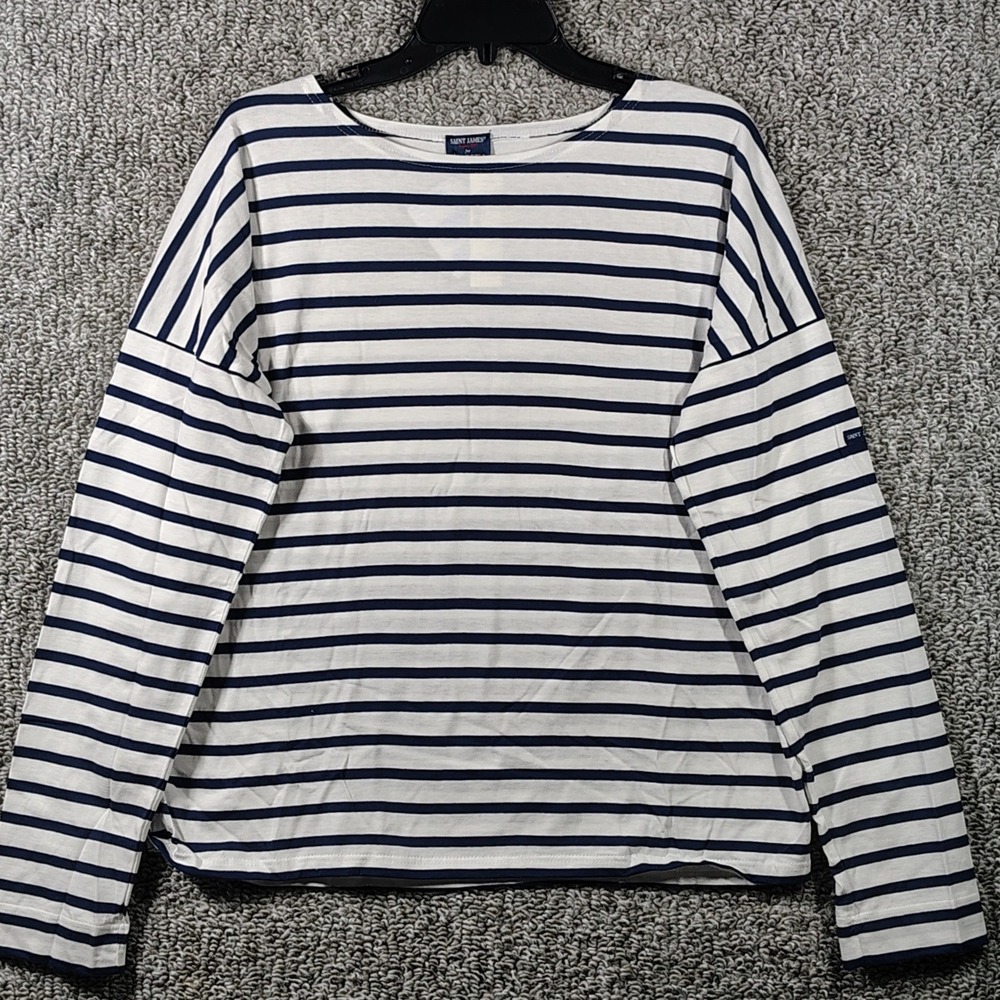 Saint James for J.Crew Top Navy White Striped Cotton Boat Neck Womens XL